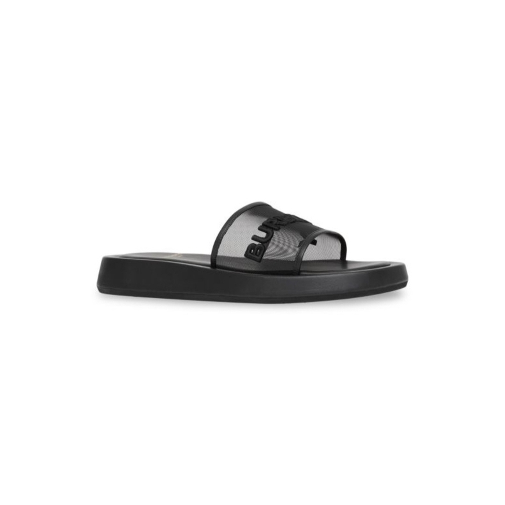 Burberry Black Slide Sandals with Embossed Logo - Picture 3 of 5
